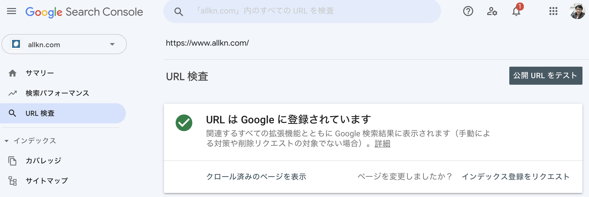 Google Search ConsoleでのURL検査、インデックス登録9